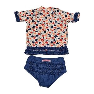 Ruffle Butts 2 Pc Swimsuit Girls America Red White & Blue Stars Shimmer Size 10